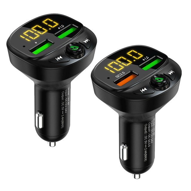 LED Display Dual USB Charger Bluetooth 5.0 Wireless Handsfree Car  2.4A/QC3.0 FM Transmitter MP3 Player Cigarette Lighter - AliExpress